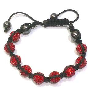 Bracelet, polymer clay beads paved mid-east rhinestone, red, 10mm dia, approx 7-9 Inch length [RBCH76]