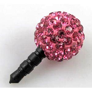 Earphone Jack Dust Cap Plug, fimo with mideast rhinestone, hotpink, 14mm dia, 26mm length [RBCH81-14MM]