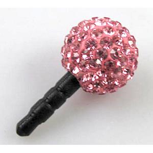 Earphone Jack Dust Cap Plug, fimo with mideast rhinestone, pink, 14mm dia, 26mm length [RBCH82-14MM]