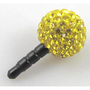 Earphone Jack Dust Cap Plug, fimo with mideast rhinestone, lemon gold, 14mm dia, 26mm length [RBCH83-14MM]