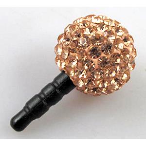 Earphone Jack Dust Cap Plug, fimo with mideast rhinestone, rose gold, 14mm dia, 26mm length [RBCH84-14MM]