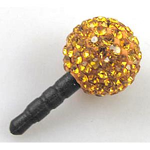 Earphone Jack Dust Cap Plug, fimo with mideast rhinestone, gold, 14mm dia, 26mm length [RBCH85-14MM]