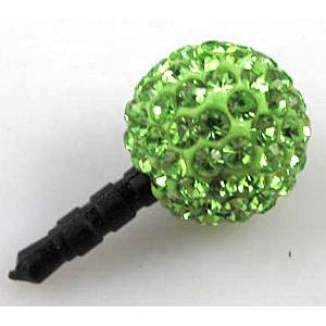 Earphone Jack Dust Cap Plug, fimo with mideast rhinestone, green, 14mm dia, 26mm length [RBCH86-14MM]