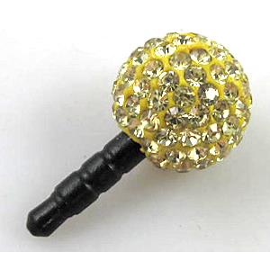 Earphone Jack Dust Cap Plug, fimo with mideast rhinestone, light gold, 10mm dia,22mm length [RBCH89-10MM]