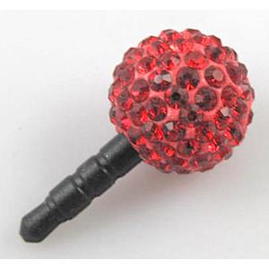 Earphone Jack Dust Cap Plug, fimo with mideast rhinestone, red, 10mm dia,22mm length [RBCH90-10MM]
