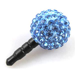 Earphone Jack Dust Cap Plug, fimo with mideast rhinestone, blue, 10mm dia,22mm length [RBCH92-10MM]