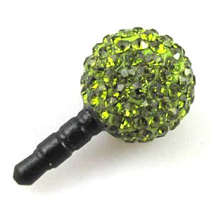 Earphone Jack Dust Cap Plug, fimo with mideast rhinestone, olive, 10mm dia,22mm length [RBCH93-10MM]