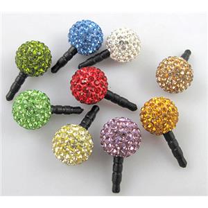 Earphone Jack Dust Cap Plug, fimo with mideast rhinestone, mixed, 14mm dia, 26mm length [RBCH95-14MM]