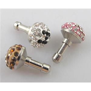 Earphone Jack Dust Cap Plug, fimo with mideast rhinestone, mixed, 10x17mm [RBCH96]