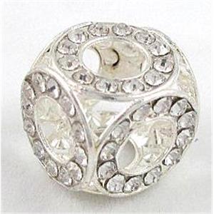 Copper Cube Beads With Rhinestone Shiny Silver, 12x12x12mm, 6mm hole [RBOTH20]
