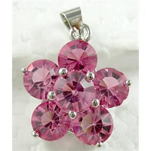 Mideast rhinestone flower pendant, copper, platinum plated, hotpink, 18mm dia [RBPD01]