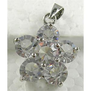 clear Mideast rhinestone flower pendant, copper, platinum plated, 18mm dia [RBPD02]