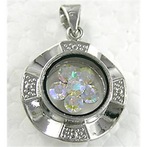 AB-Color Mideast rhinestone pendant, rotary, copper, platinum plated, 17mm dia [RBPD04]