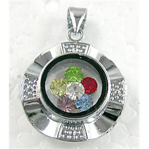 mixed color Mideast rhinestone pendant, rotary, copper, platinum plated, 17mm dia [RBPD05]
