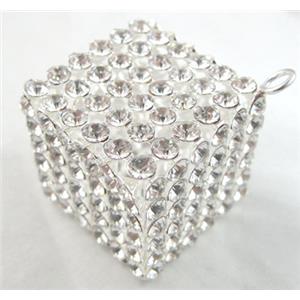 Middle East Rhinestone Pendant for earring, Cube, silver plated, approx 28x28x28mm [RBPD07]