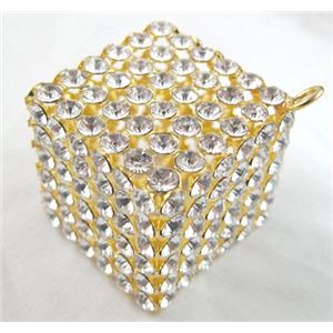Middle East Rhinestone Pendant for earring, Cube, gold plated, approx 28x28x28mm [RBPD08]