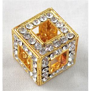 Middle East Rhinestone Beads, cube, gold plated, copper, 12x12x12mm [RBPD11]