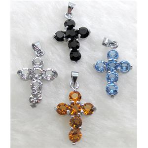 Rhinestone, Cross Pendant, mix color, 15x23mm [RBPD14]