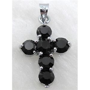 Rhinestone, Cross Pendant, Black, 15x23mm [RBPD14C01]