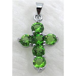 Rhinestone, Cross Pendant, Green, 15x23mm [RBPD14C02]
