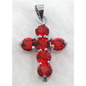 Rhinestone, Cross Pendant, Red, 15x23mm [RBPD14C03]