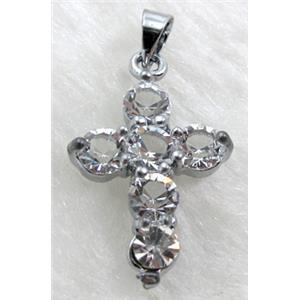 Rhinestone, Cross Pendant, Clear, 15x23mm [RBPD14C04]