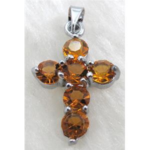 Rhinestone, Cross Pendant, Gold, 15x23mm [RBPD14C05]