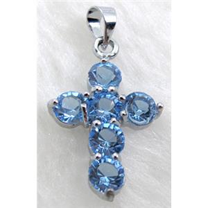 Rhinestone, Cross Pendant, Blue, 15x23mm [RBPD14C06]