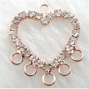 heart pendant, copper, paved rhinestone, rose-gold, 20x24mm [RBPD24]