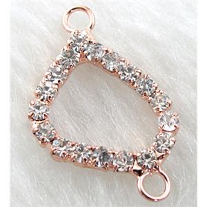 heart connector, copper, paved rhinestone, rose-gold, 15x24mm [RBPD25]