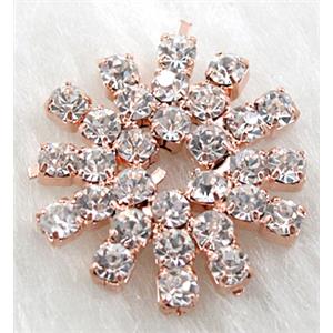 sunflower pendant, copper, paved rhinestone, rose-gold, 20mm dia [RBPD27]