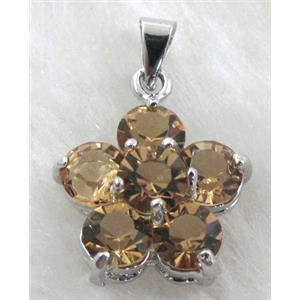 cluster Rhinestone pendant, flower, platinum plated, 18mm dia [RBPD28C03]