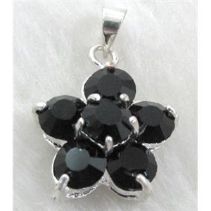 black Rhinestone cluster pendant, platinum plated, 18mm dia [RBPD28C04]