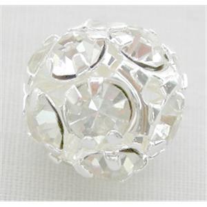 White Middle East Rhinestone Beads, round, silver plated, 12mm diameter [RSBARB001-12MM]