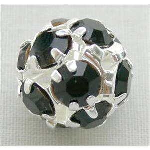 black Middle East Rhinestone Beads, round, silver plated, 12mm diameter [RSBARB002-12MM]
