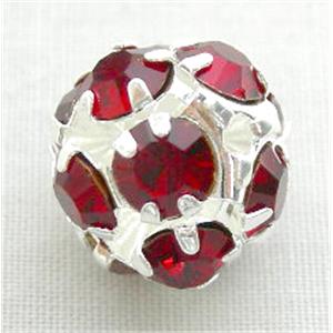 red Middle East Rhinestone Beads, round, silver plated, 12mm diameter [RSBARB003-12MM]