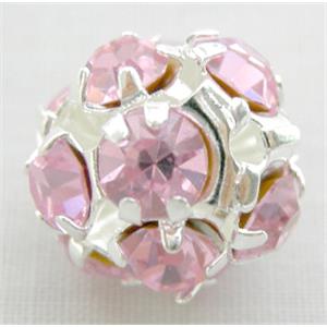 pink Middle East Rhinestone Beads, round, silver plated, 12mm diameter [RSBARB004-12MM]