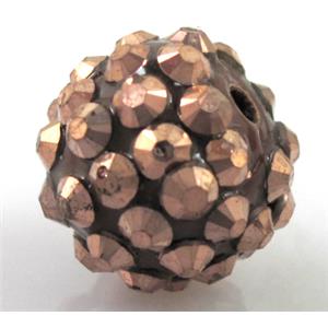 Round crystal rhinestone bead, antique copper plated, 16mm dia [RSBARB018-16MM]