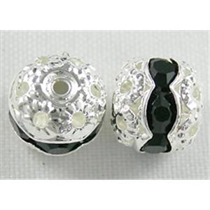 Rhinestone, copper round bead, silver plated, black, 10mm dia [RSBARB020-10MM]
