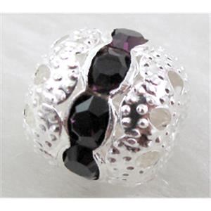 Rhinestone, copper round bead, silver plated, deep purple, 10mm dia [RSBARB022-10MM]