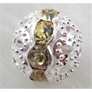 Rhinestone, copper round bead, silver plated, 10mm dia [RSBARB025-10MM]
