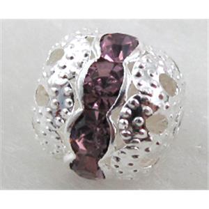 Rhinestone, copper round bead, silver plated, lavender, 10mm dia [RSBARB027-10MM]
