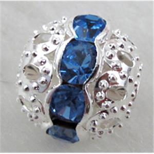 Rhinestone, copper round bead, silver plated, blue, 10mm dia [RSBARB028-10MM]