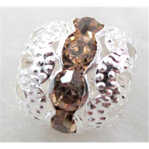 Rhinestone, copper round bead, silver plated, champagne, 10mm dia [RSBARB030-10MM]
