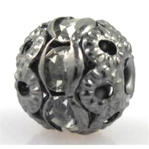 Rhinestone, round copper bead, black, 10mm dia [RSBARB034-10MM]