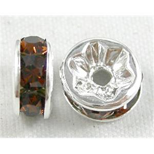 Coffee Rondelles Middle East Rhinestone Beads with Silver Plated, 7mm dia [RSBARD06SP-7MM]