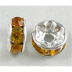 Gold Rondelles Middle East Rhinestone Beads with Silver Plated, 7mm dia [RSBARD07SP-7MM]
