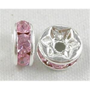 Pink Rondelles Middle East Rhinestone Beads with Silver Plated, 7mm dia [RSBARD11SP-7MM]