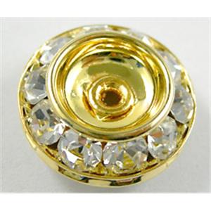 clear Middle East Rhinestone Beads, rondelle, gold plated, 13mm dia,6.5mm thick [RSBARD16GP-13MM]