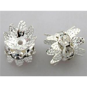 Rondelle Mideast Rhinestone Beads with bead-cap, silver plated, 10mm dia [RSBARD41-10MM]
